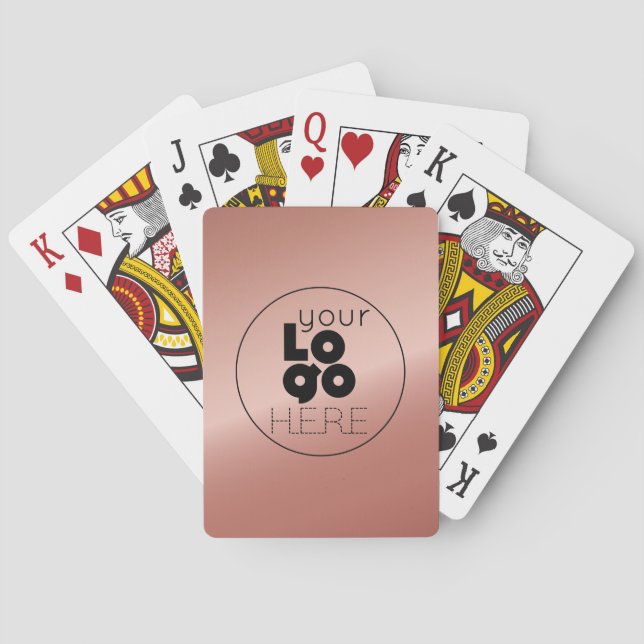 Business Logo Metallic Rose Gold Playing Card Set (Back)