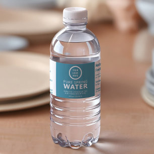 Business Logo Minimalist Company Name Teal Water Bottle Label