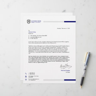 Business Logo Minimalist Deep Blue Signature Custom Letterhead