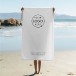 Business Logo | Minimalist Simple Clean White Beach Towel<br><div class="desc">A simple custom white business beach towel template in a modern minimalist style which can be easily updated with your company logo,  slogan and business details. #beachtowel #logo #business #swag</div>