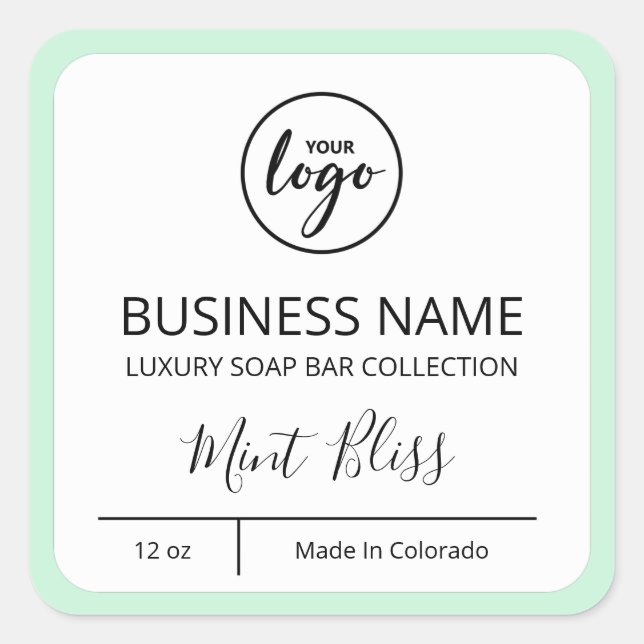 Business Logo Mint Border Soap Bar Product Labels (Front)