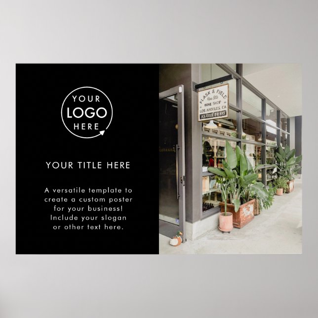 Business Logo | Modern Black Advertisment Photo Poster (Front)