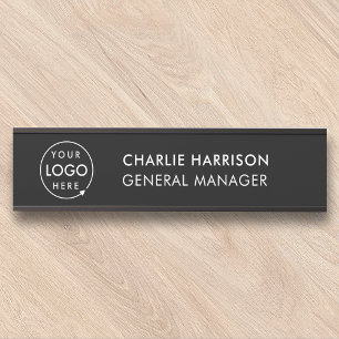 Business Logo   Modern Black Company Office Door Sign