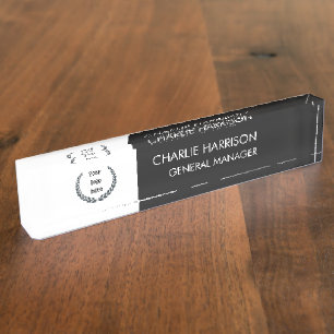 Business Logo Modern Black Company Office Nameplate