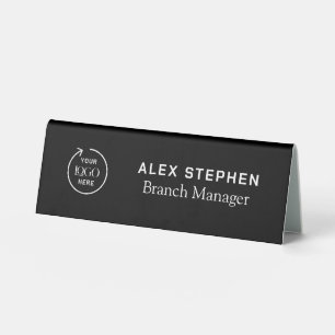 Business Logo   Modern Black Desk Name Plate 