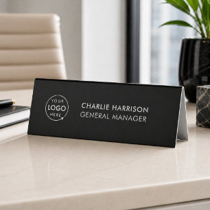 Business Logo   Modern Black Desk Name Plate