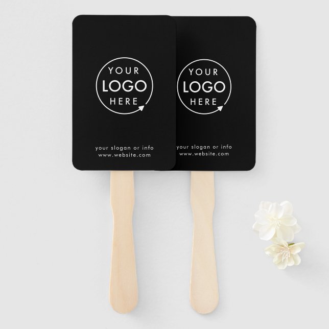 Business Logo | Modern Black Promotional Hand Fan (Front and Back)