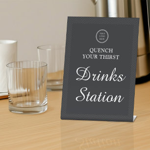 Business Logo Modern Black & White Drinks Station Pedestal Sign