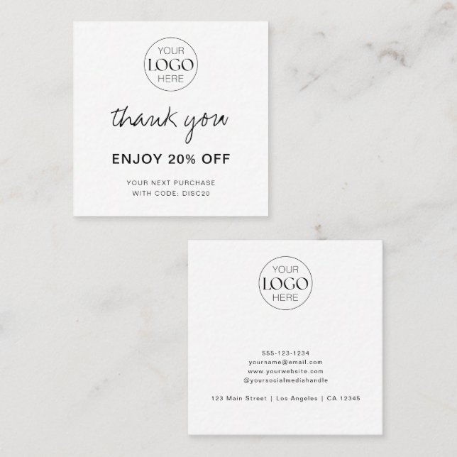 Business Logo Modern Chic Thank You Discount Card (Front/Back)