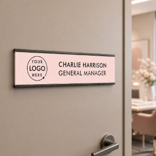 Business Logo   Modern Employee Staff Blush Pink Door Sign