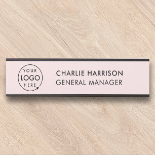 Business Logo   Modern Employee Staff Blush Pink Door Sign