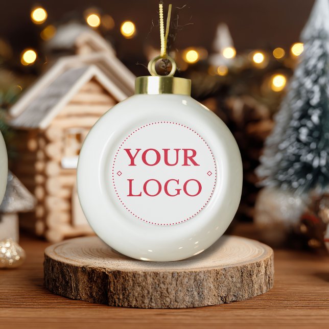 Business Logo Modern Gold Script Ceramic Ball Christmas Ornament (Creator Uploaded)