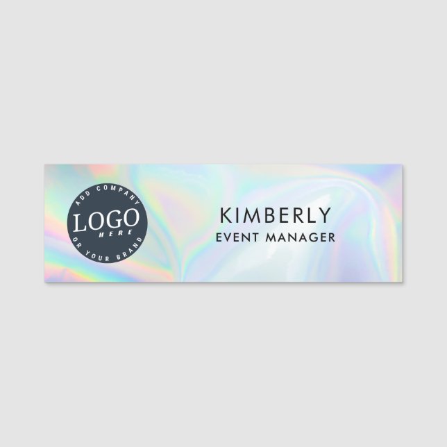 Business Logo Modern Iridescent Employees Name Tag (Front)