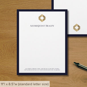 Business Logo Modern Luxe Navy Border Custom Letterhead