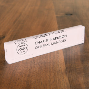 Business Logo   Modern Manager Title Blush Pink Nameplate