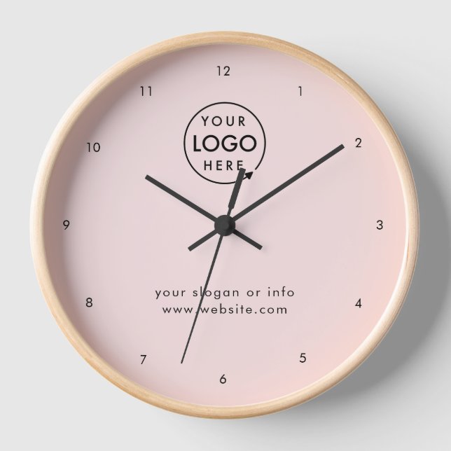Business Logo | Modern Minimalist Blush Pink  Clock (Front)
