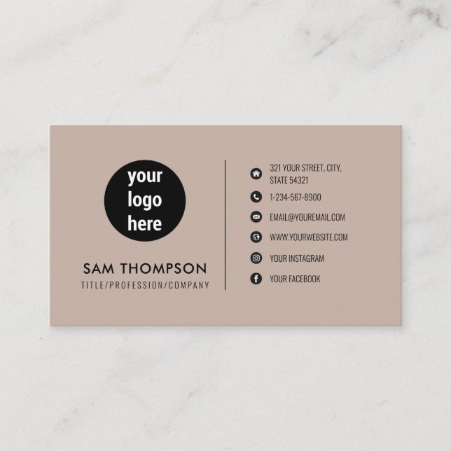Business Logo Modern Minimalist QR Code Boho Beige Business Card (Front)