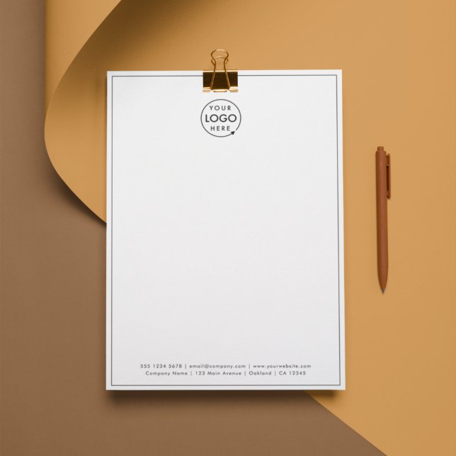 Business Logo | Modern Minimalist Simple Border Custom Letterhead (Modern thin border white business letterhead by Guava - clean, sleek, and professional.)