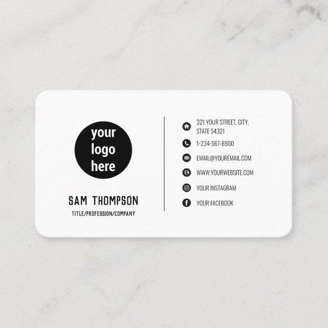 Business Logo Modern Minimalist Social Media Icons Business Card (Front)