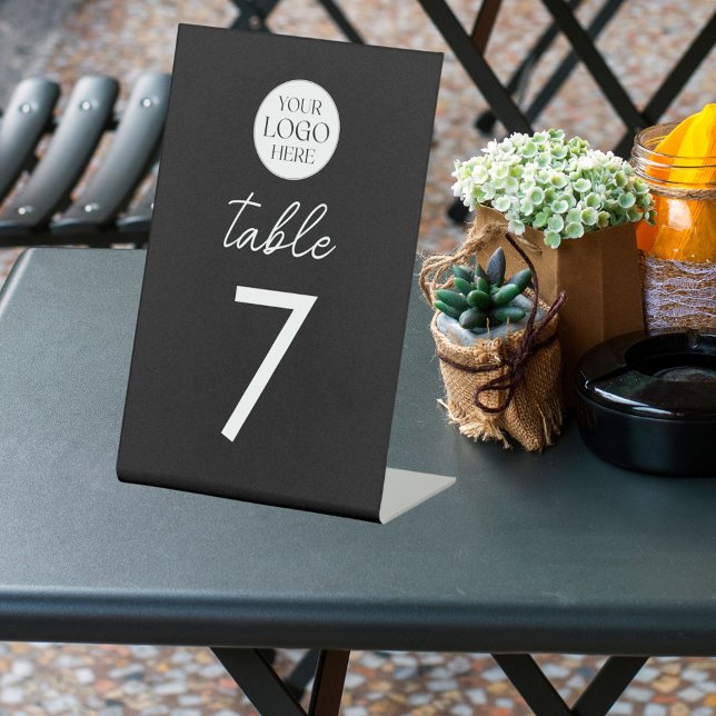 Business Logo Modern Minimalist Table Number Pedestal Sign (In situ)
