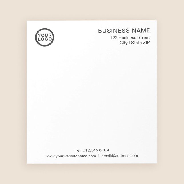 Business Logo Modern Minimalist White Notepad (Stylishly Personalize with Your Custom Logo & Business Information.)