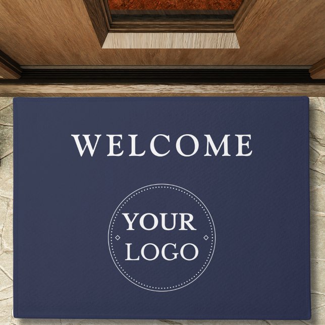 Business Logo Modern Navy Blue Promotional  Doormat (Creator Uploaded)