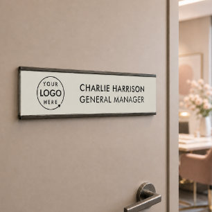 Business Logo Modern Neutral Grey Employee Staff Door Sign
