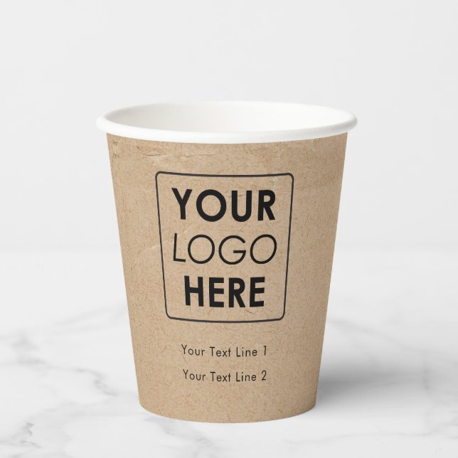 Business Logo Modern Professional Kraft Brown Paper Cups (Front)