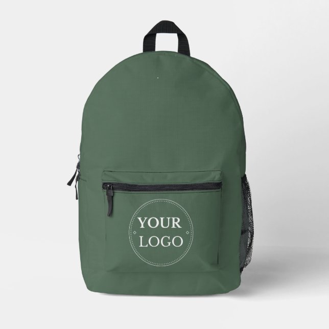 Business Logo Modern Professional Sage Green Printed Backpack (Front)