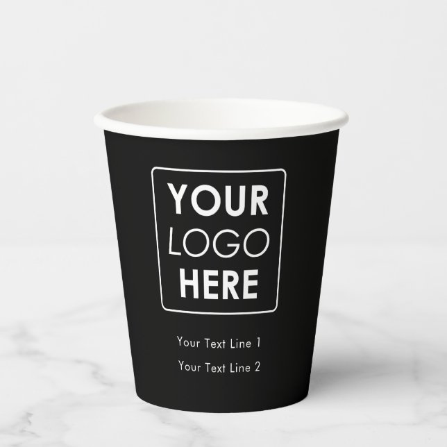 Business Logo Modern Professional Simple Black Paper Cups (Front)