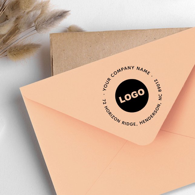 Business Logo Modern Round Return Address Slogan Rubber Stamp (Business Logo Modern Round Return Address Slogan Rubber Stamp)