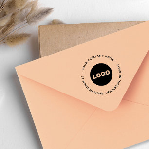 Business Logo Modern Round Return Address Slogan Self-inking Stamp