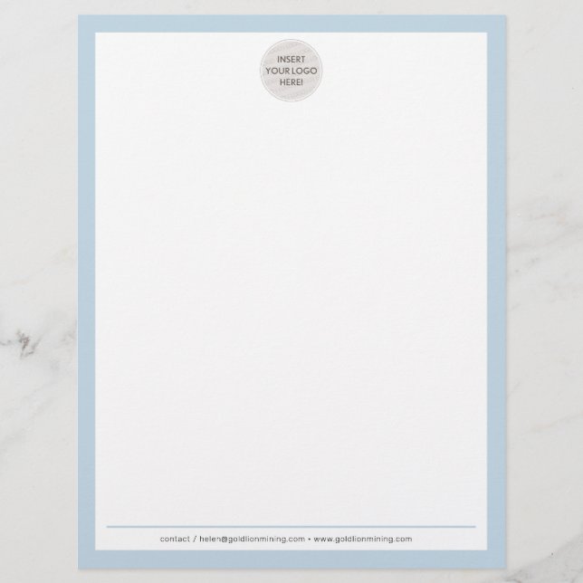 BUSINESS LOGO modern simple border pale blue Custom Letterhead (Front)
