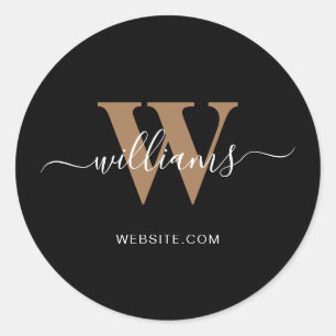 Business logo Monogram Black Gold Script Initial Classic Round Sticker