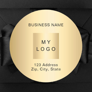 Business logo name address gold classic round sticker