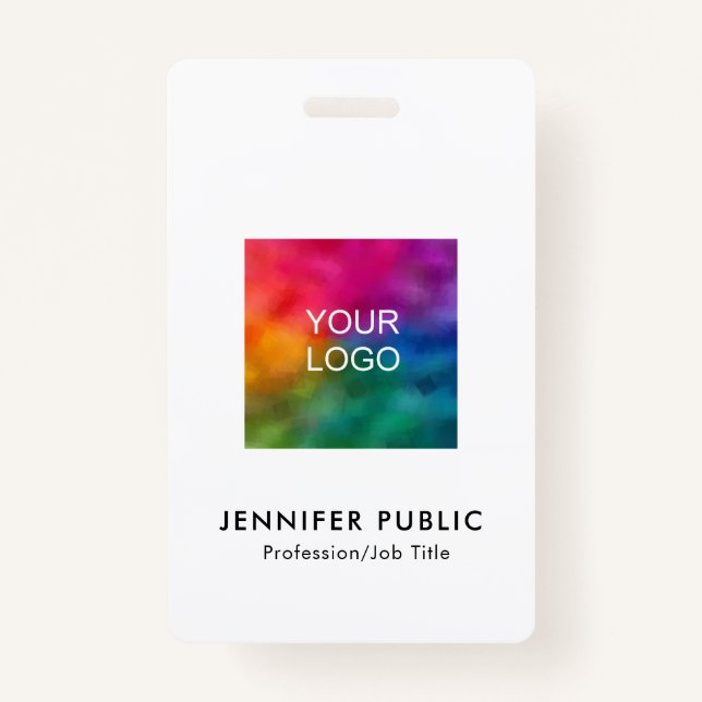 Business Logo Name And Title QR Code Template ID Badge (Front)