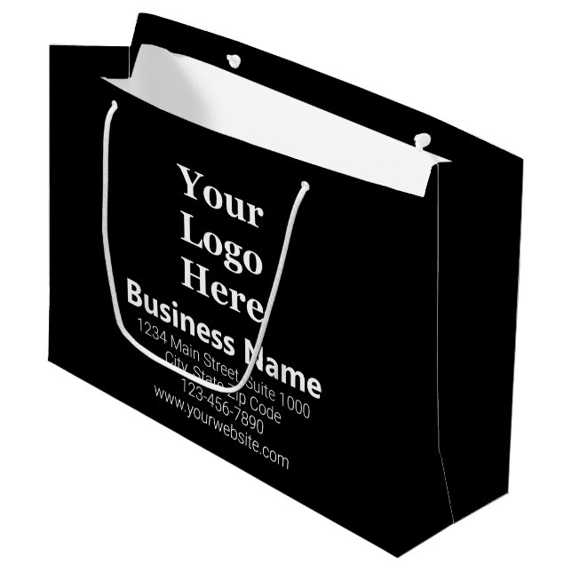 Business Logo Name Black White Address Phone No. Large Gift Bag (Front Angled)