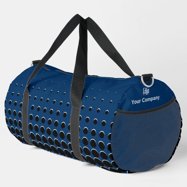 Business Logo Name Halftone Blue Black Duffle Bag (Right Corner)