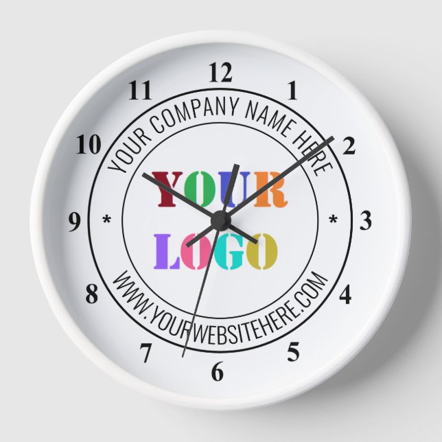 Business Logo Name Info Company Personalised Clock (Front)