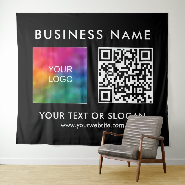 Business Logo Name QR Code Extra Large Backdrop Tapestry (In Situ (Horizontal))
