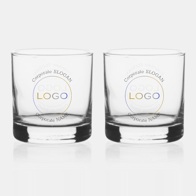 Business Logo Name Slogan Couple Elegant Whiskey Glass (Front)