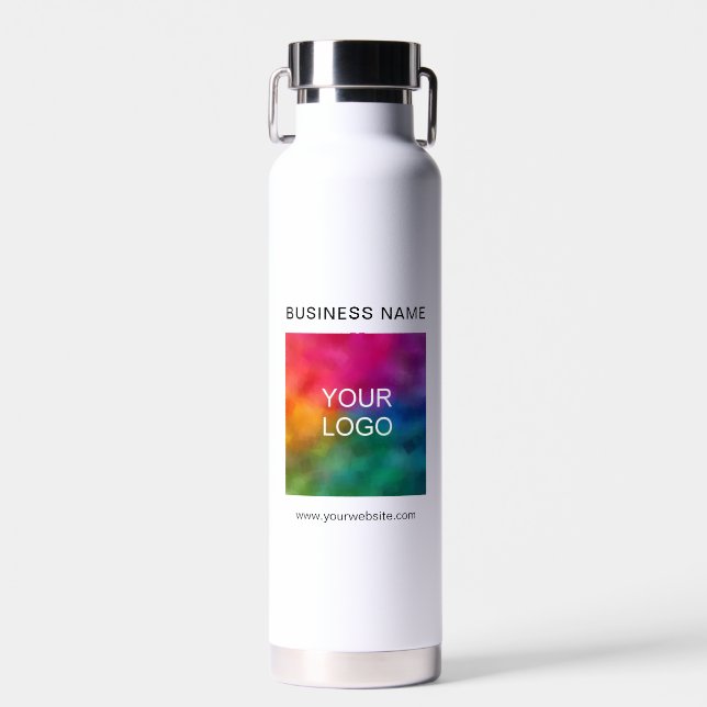 Business Logo Name Url QR Code Trendy Custom Water Bottle (Front)