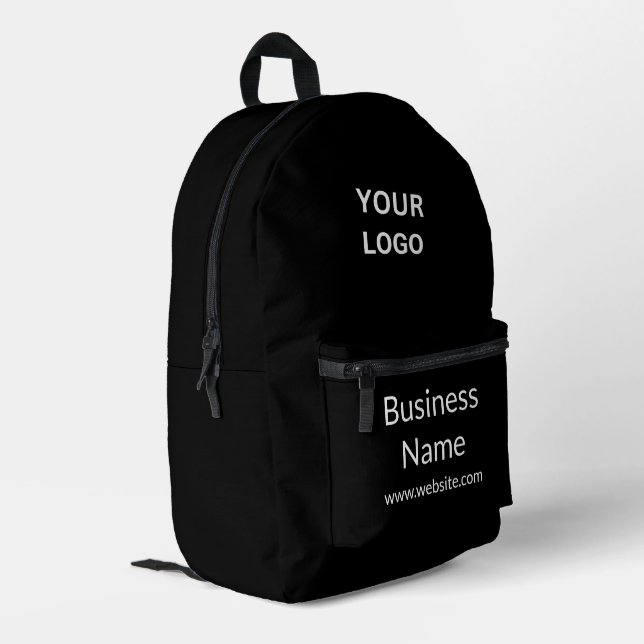 Business Logo Name Website Black and White Printed Backpack (Back Corner Left)