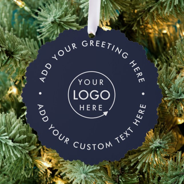 Business Logo | Navy Blue Corporate Christmas Tree Decoration Card (Insitu (Tree))