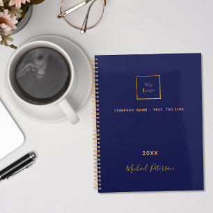 Business logo navy blue gold monogram 2023 planner