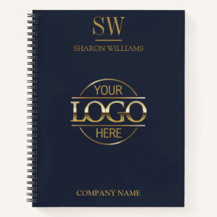 Business Logo Navy Blue & Gold Monogram Initial Notebook