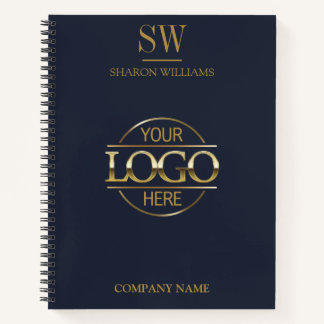 Business Logo Navy Blue & Gold Monogram Initial Notebook
