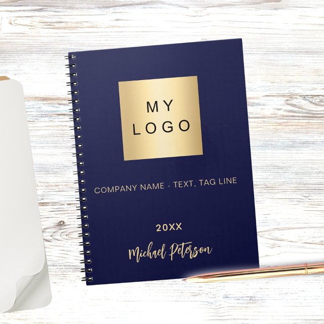 Business logo navy blue gold name notebook (Creator Uploaded)