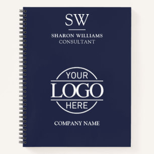 Business Logo Navy Blue Monogram Initial Notebook