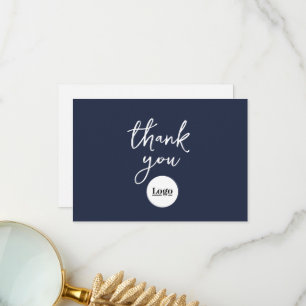 Business Logo Navy Blue Thank You Card